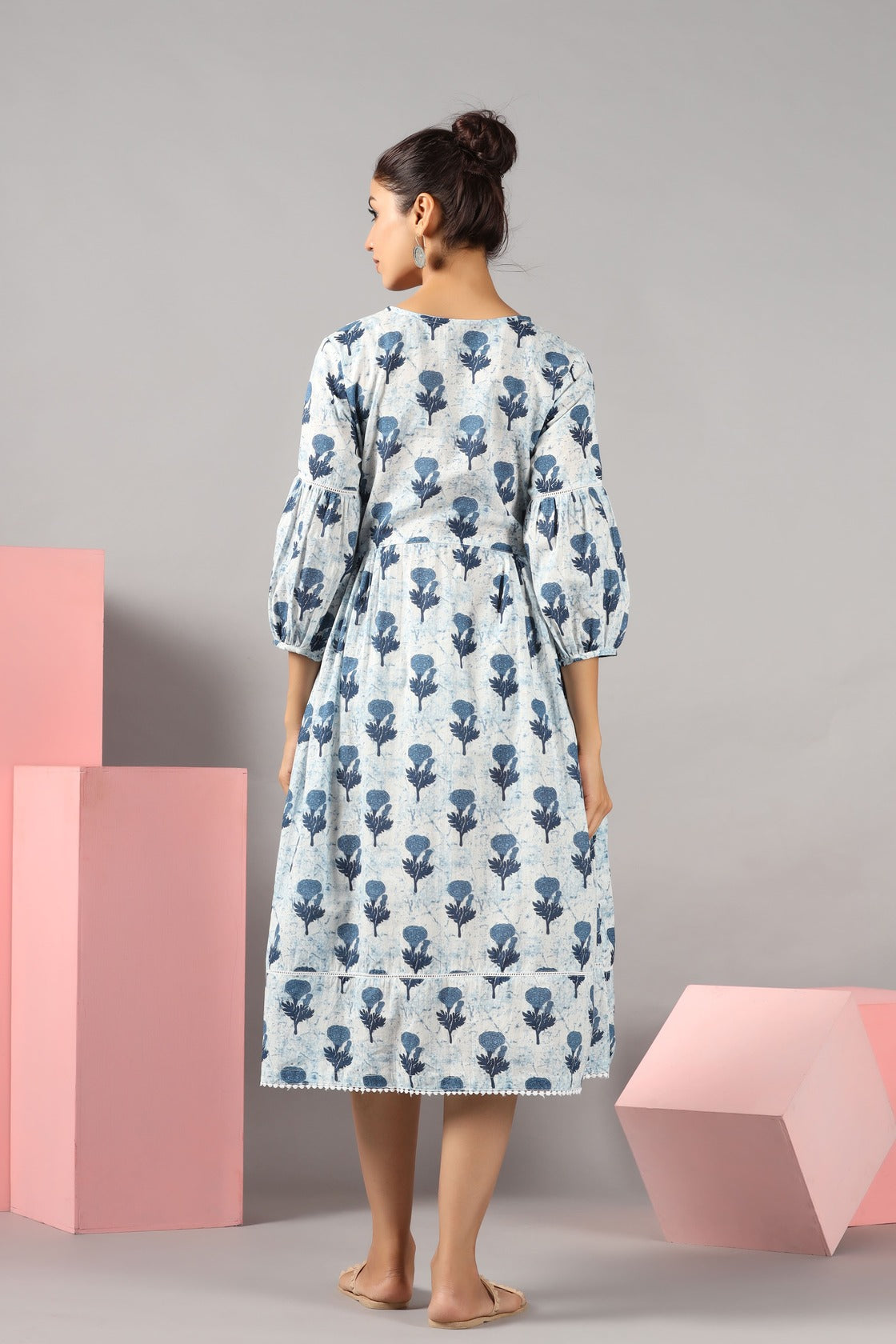 Serene Sky Rose Maternity & Nursing Dress