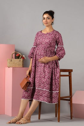 Leafy Embrace Burgundy Maternity & Nursing Dress