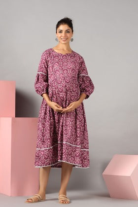 Leafy Embrace Burgundy Maternity & Nursing Dress