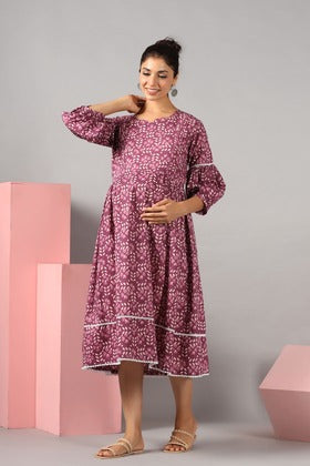 Leafy Embrace Burgundy Maternity & Nursing Dress