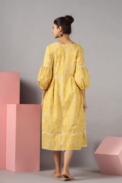 Paisley Charm On Yellow Maternity & Nursing Dress