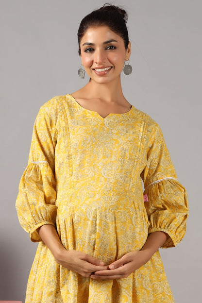 Paisley Charm On Yellow Maternity & Nursing Dress