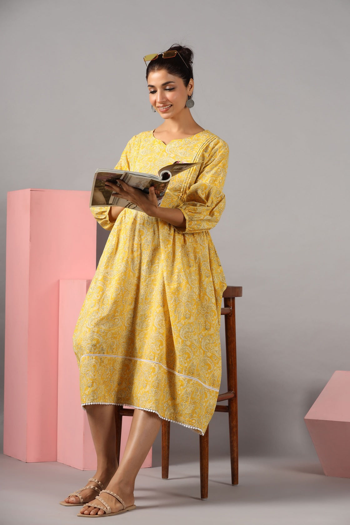 Paisley Charm On Yellow Maternity & Nursing Dress