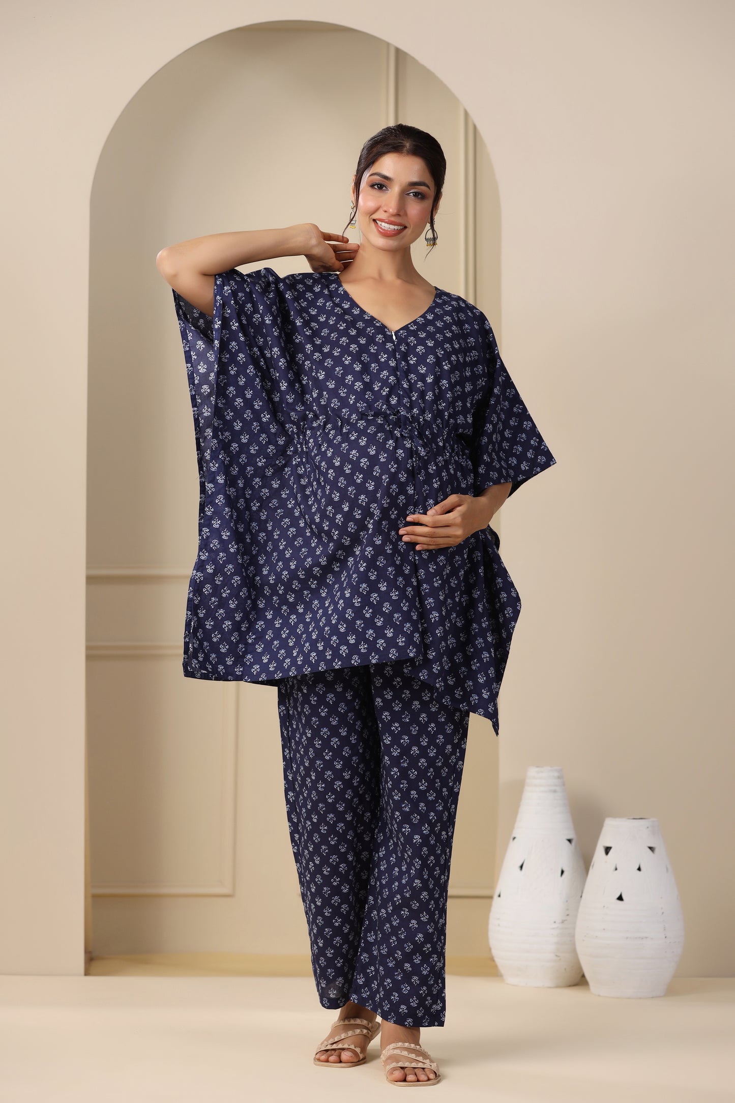 Oceanic Elegance Maternity & Nursing Kaftan Set