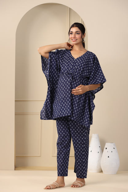 Oceanic Elegance Maternity & Nursing Kaftan Set