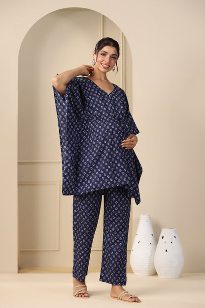 Oceanic Elegance Maternity & Nursing Kaftan Set