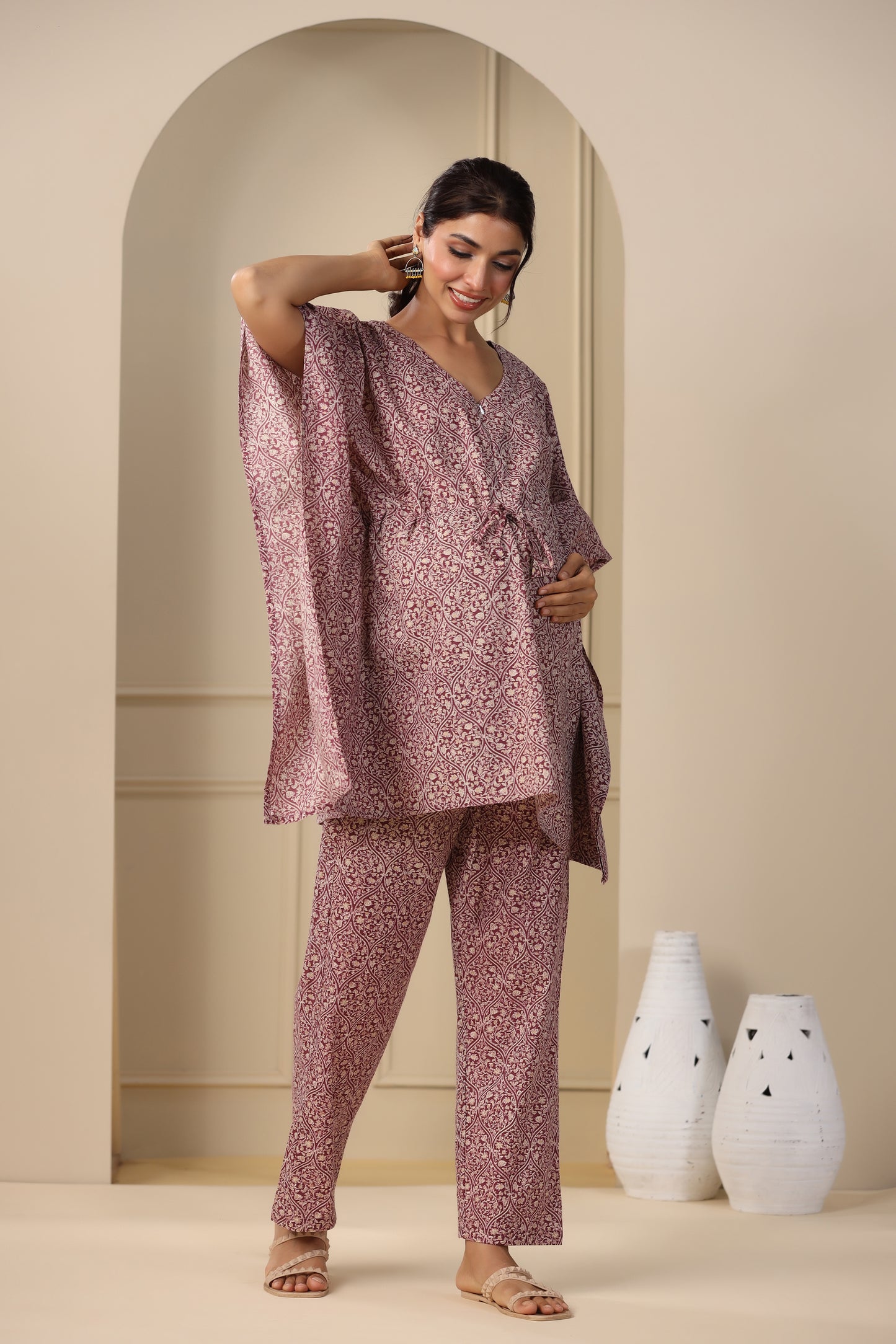 Plum Paradise Maternity & Nursing Kaftan Set