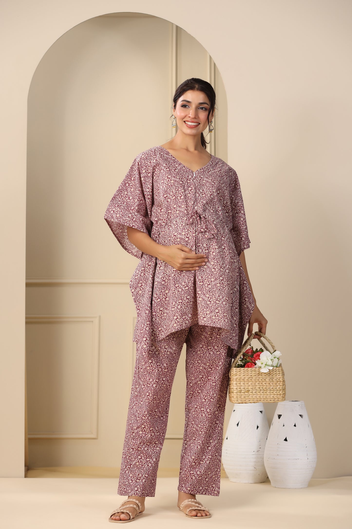 Plum Paradise Maternity & Nursing Kaftan Set