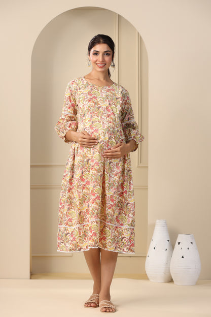 Artistic Bloom Maternity & Nursing Dress