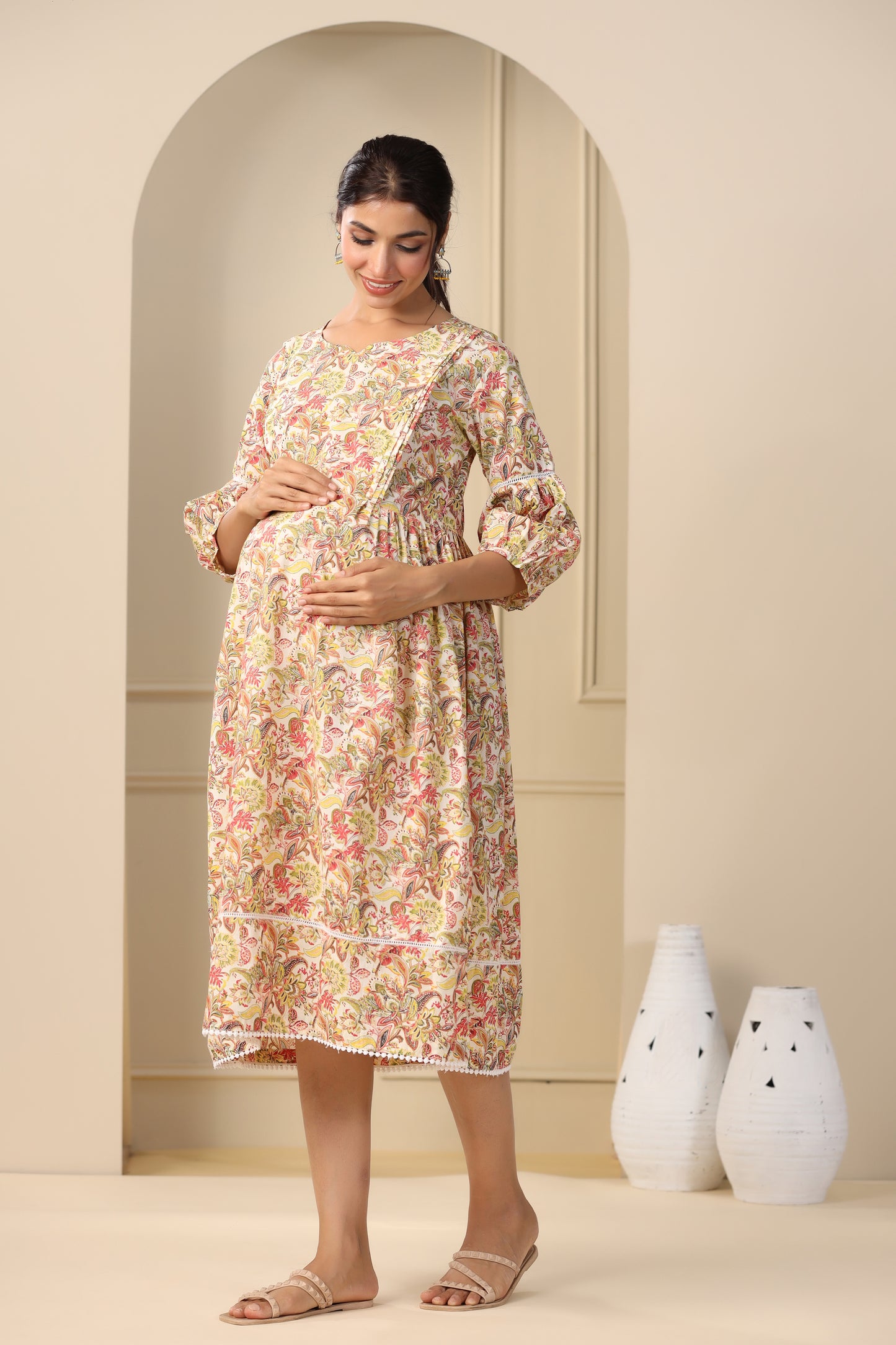 Artistic Bloom Maternity & Nursing Dress