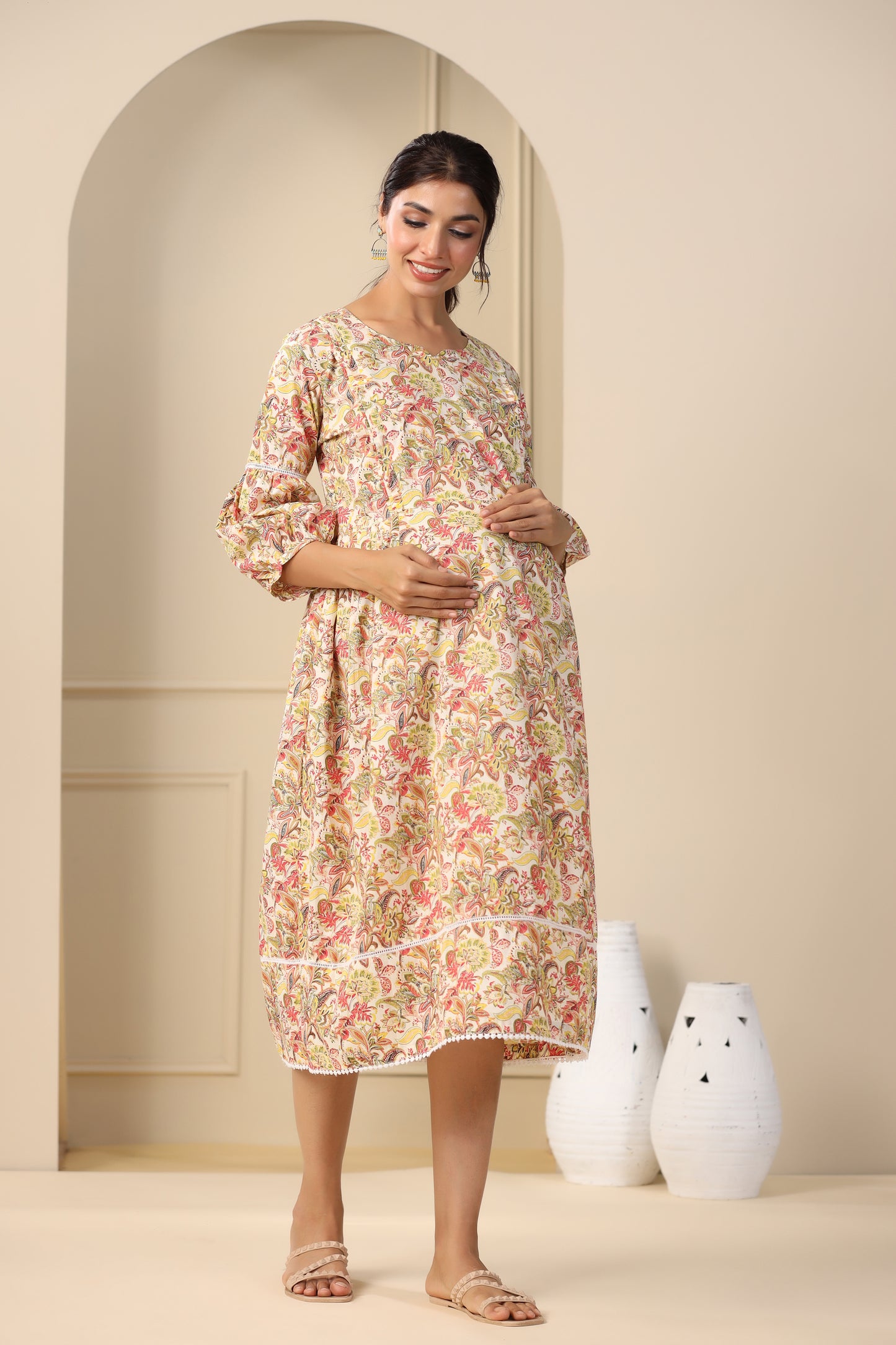 Artistic Bloom Maternity & Nursing Dress