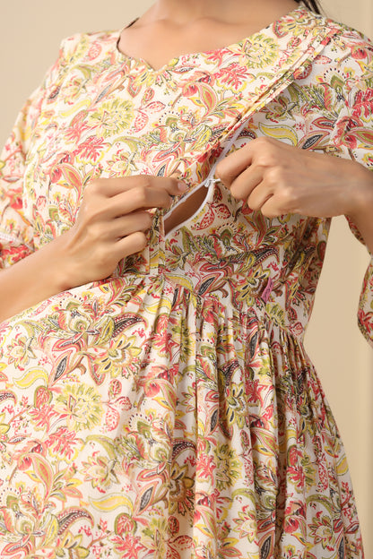 Artistic Bloom Maternity & Nursing Dress