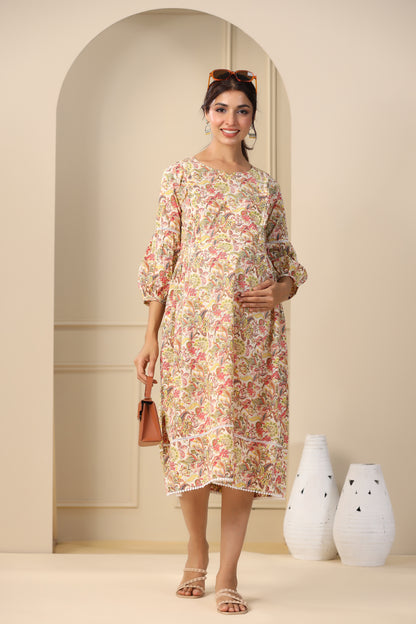 Artistic Bloom Maternity & Nursing Dress