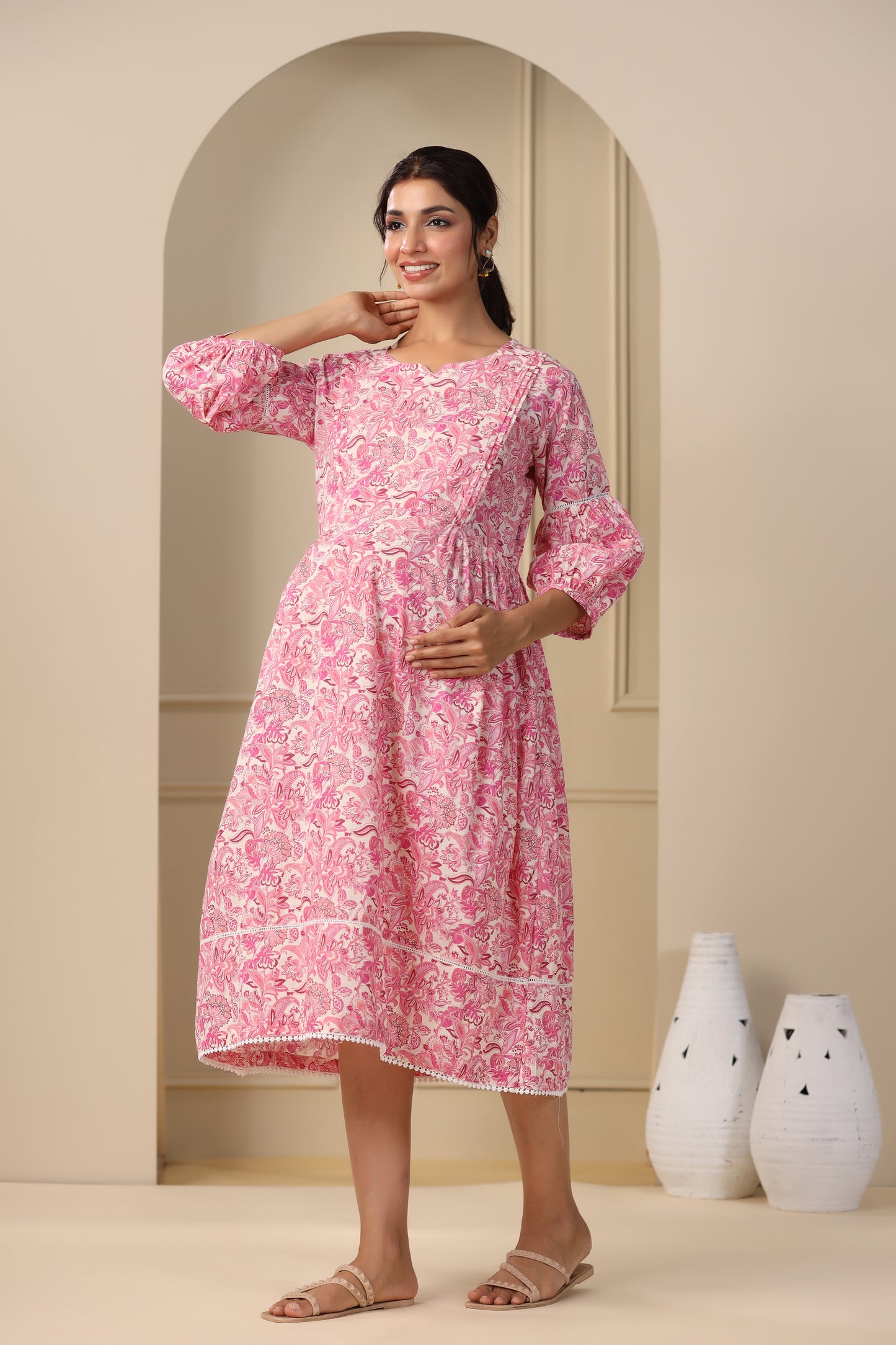 Floral Duality Pink Maternity & Nursing Dress