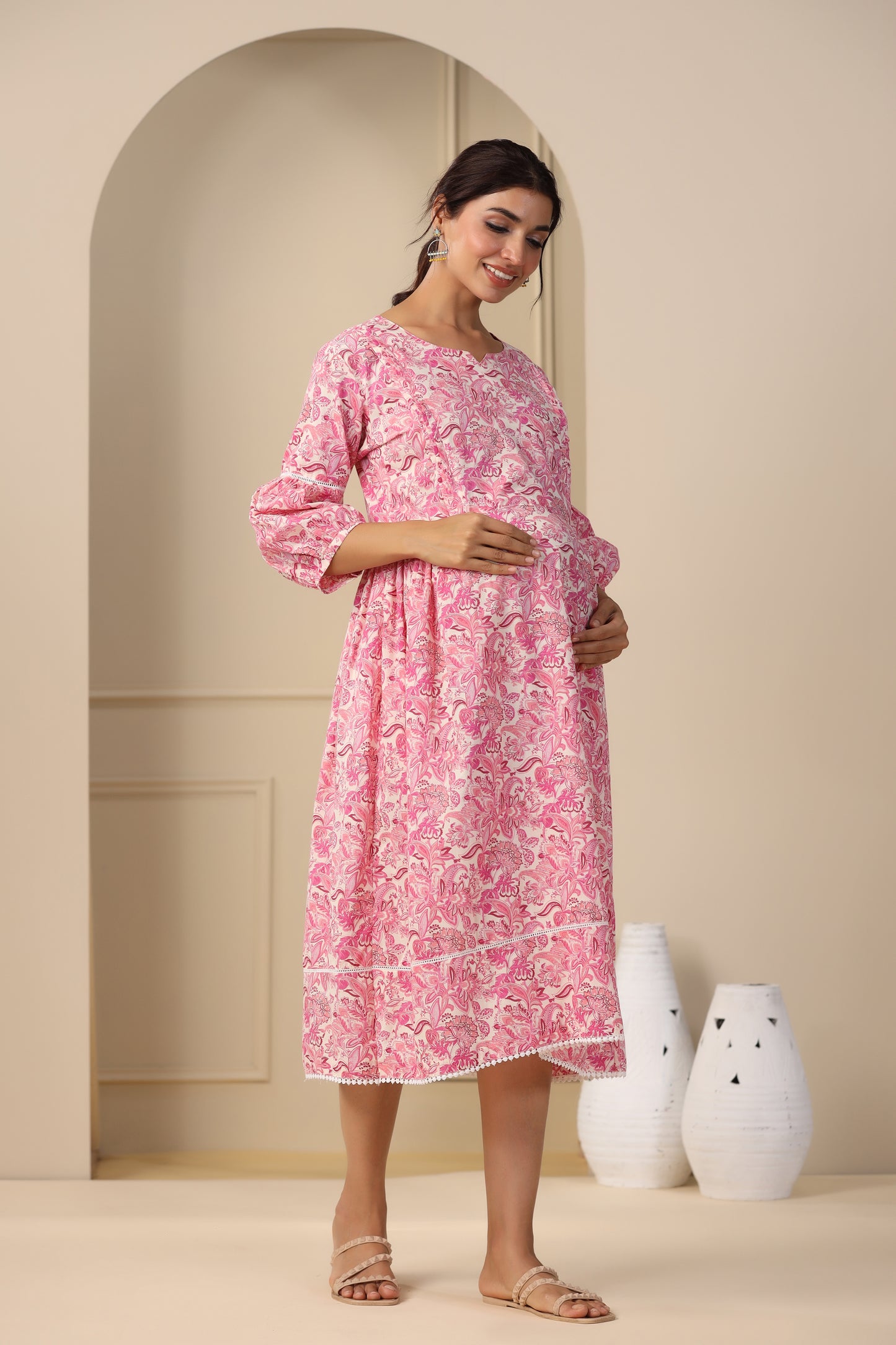 Floral Duality Pink Maternity & Nursing Dress