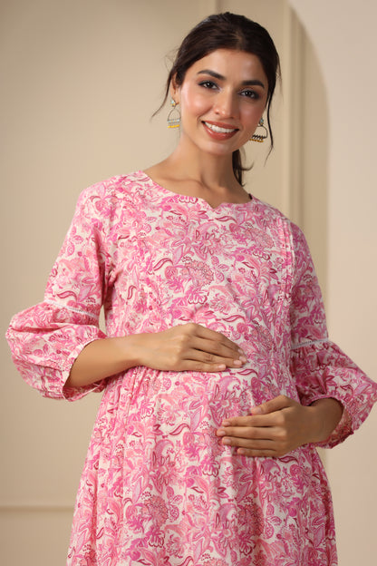 Floral Duality Pink Maternity & Nursing Dress