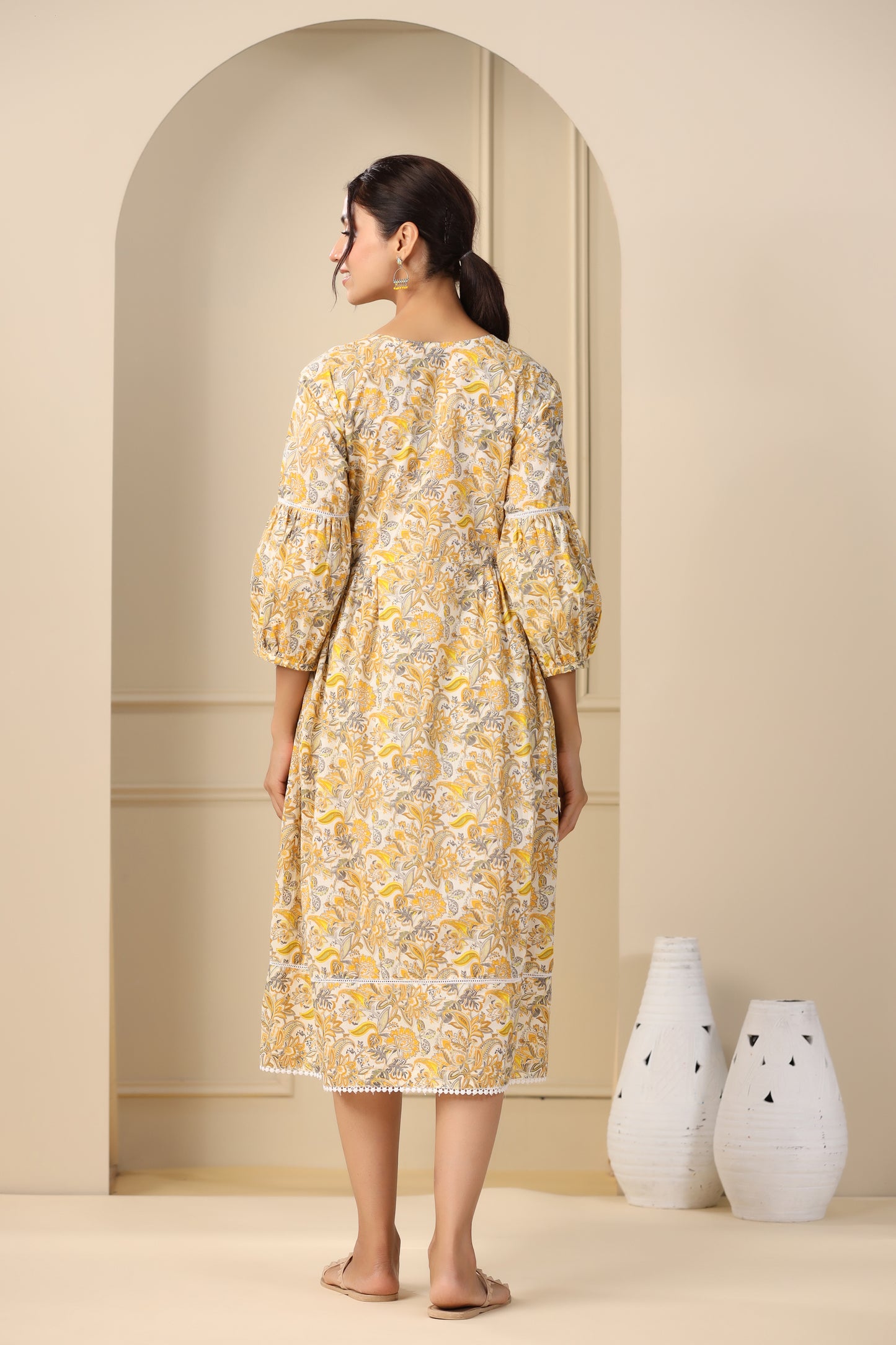 Floral Duality Yellow Maternity & Nursing Dress