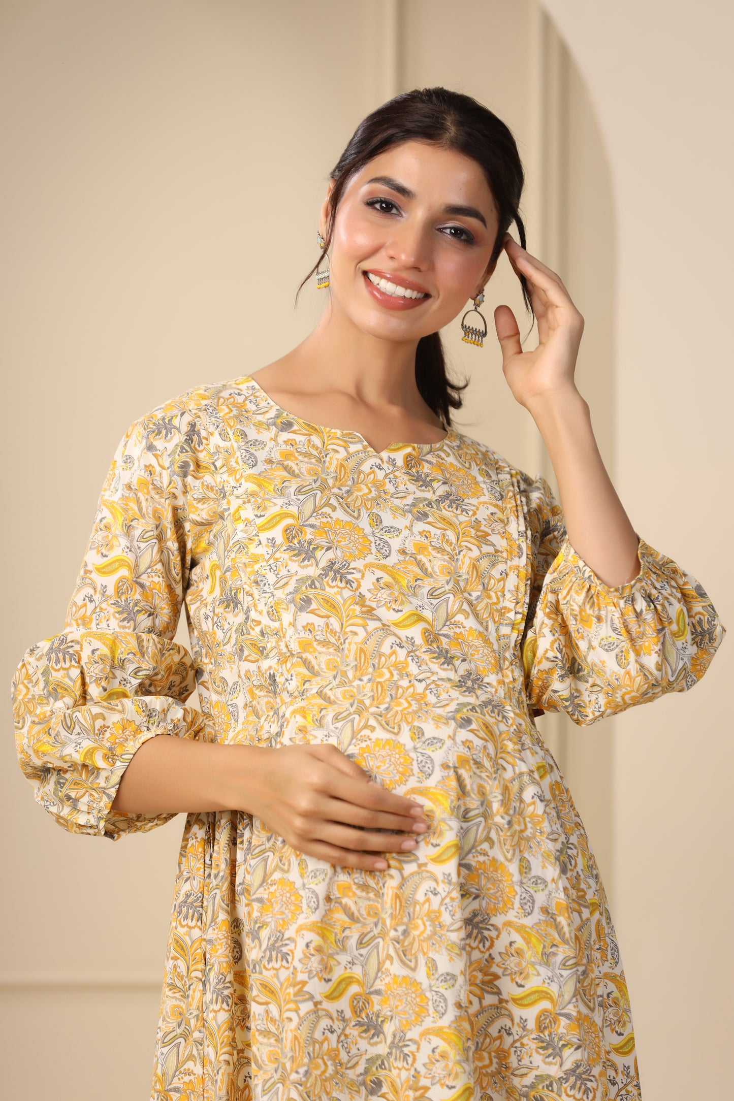 Floral Duality Yellow Maternity & Nursing Dress