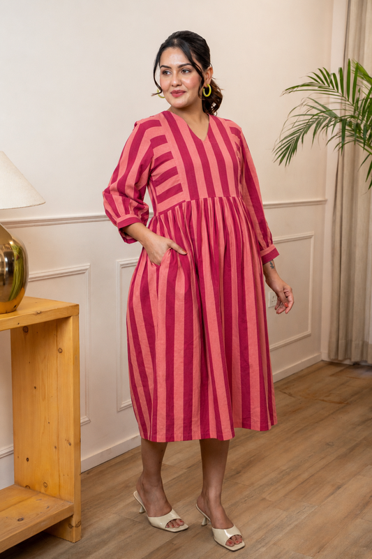 Pink Sorbet Stripeplay Maternity & Nursing Dress