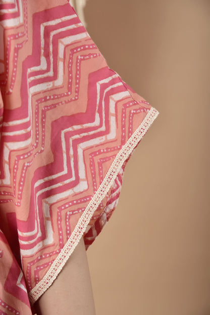 Whimsical Zigzags Cotton Midi Kaftan