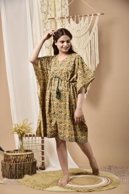 Sandy Serenity Cotton Midi Kaftan