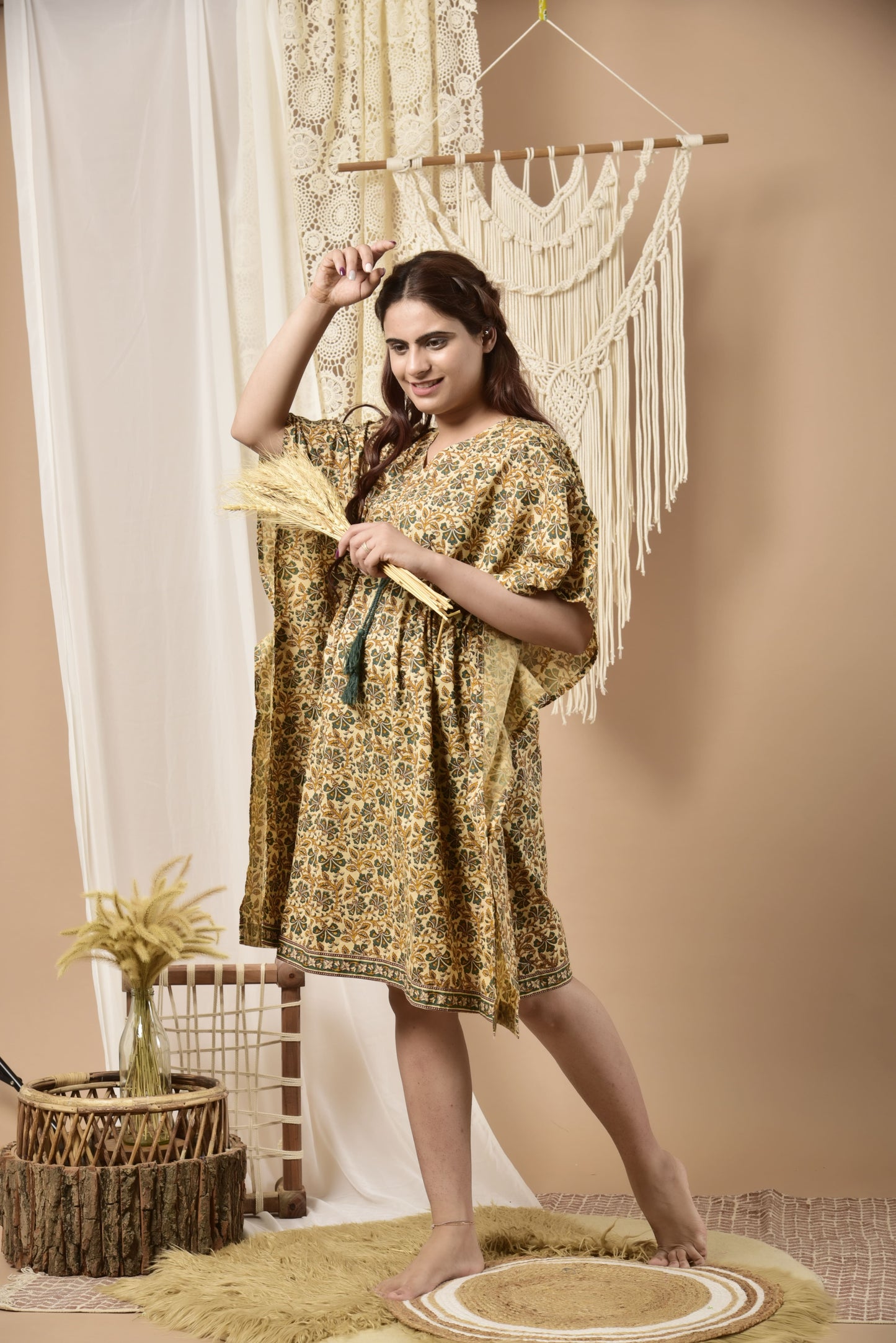 Sandy Serenity Cotton Midi Kaftan