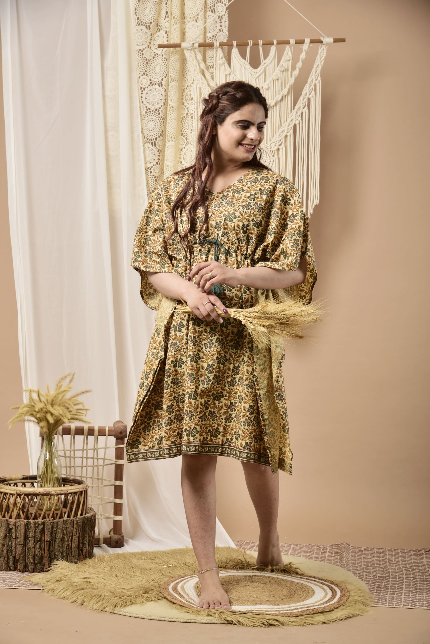 Sandy Serenity Cotton Midi Kaftan