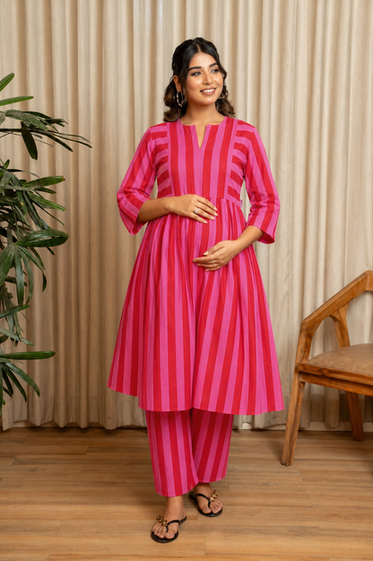 Scarlet Bloom Stripes Maternity & Nursing Co-ord Set