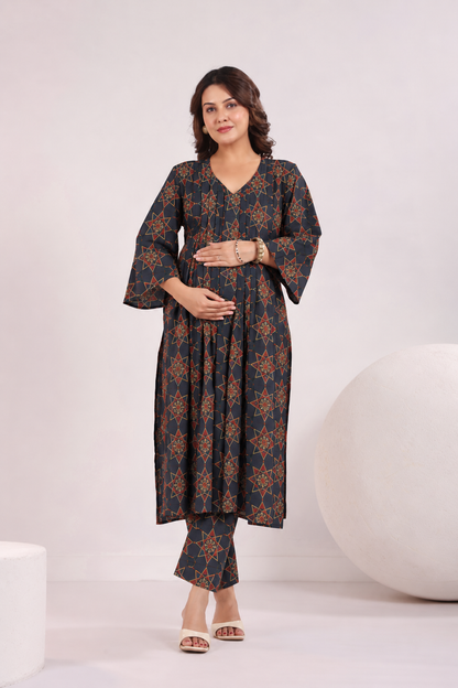 Indigo Starburst Maternity & Nursing Kurta Pant Set