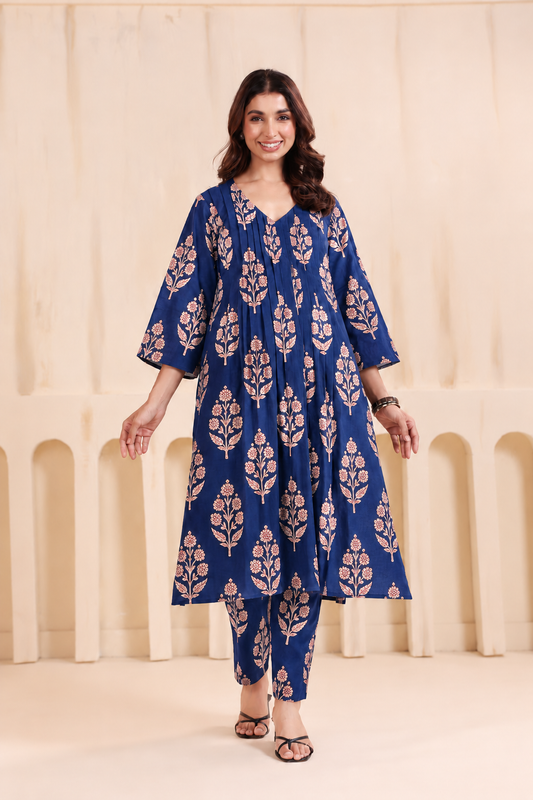 Gulmohar Blue Maternity & Nursing Kurta Pant Set