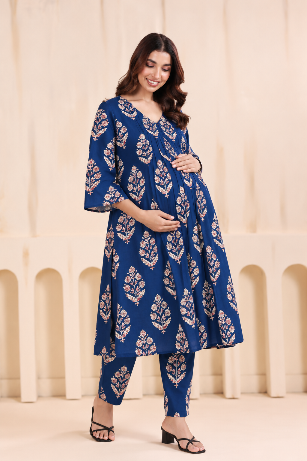 Gulmohar Blue Maternity & Nursing Kurta Pant Set