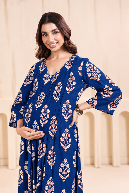 Gulmohar Blue Maternity & Nursing Kurta Pant Set