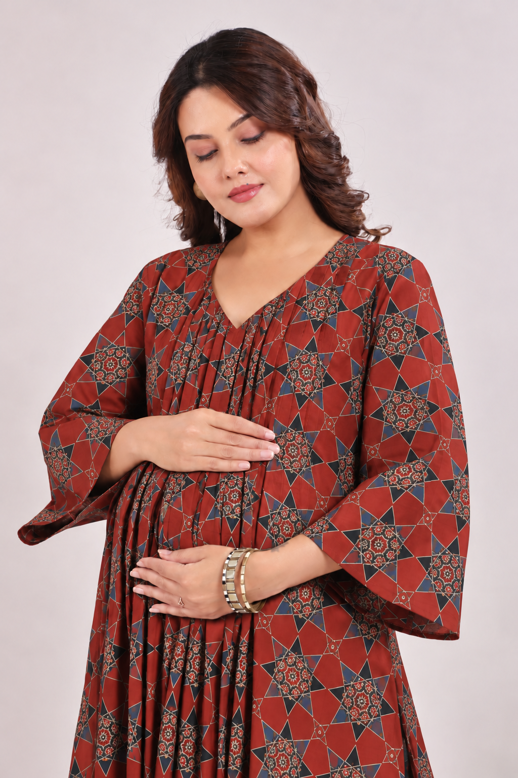 Rust Starburst Maternity & Nursing Kurta Pant Set