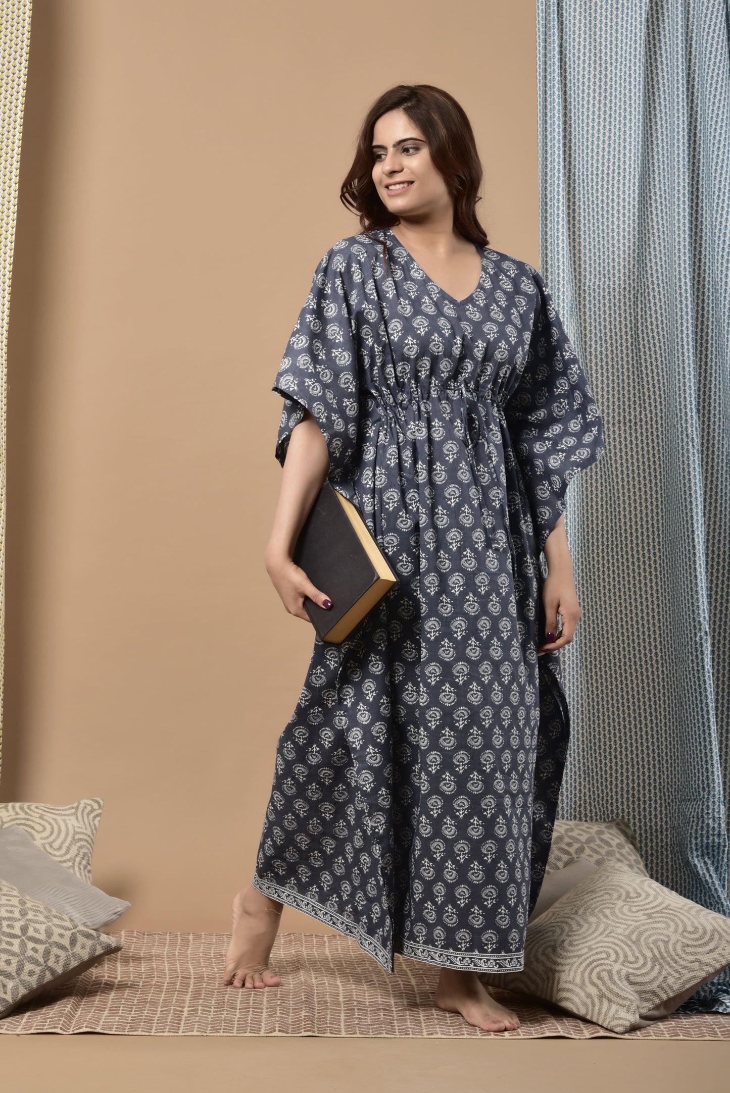 Motifs On Grey Cotton Kaftan