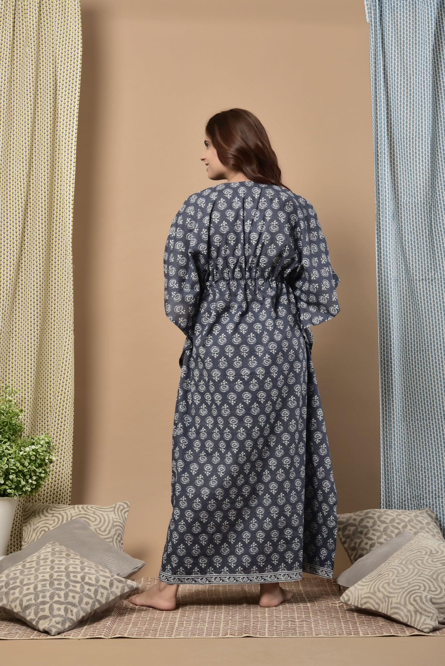 Motifs On Grey Cotton Kaftan