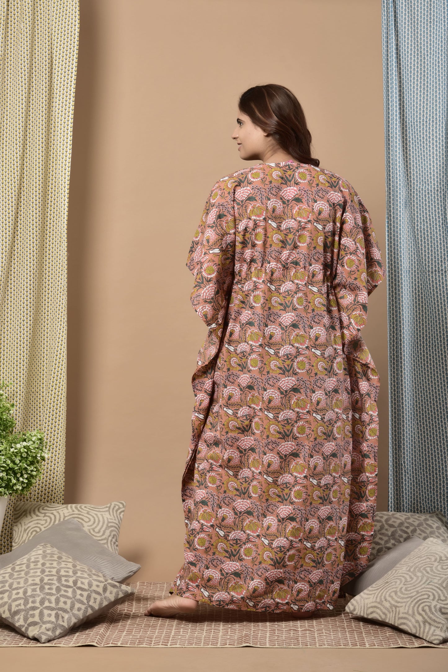 Blooming Panorama Peach Cotton Kaftan