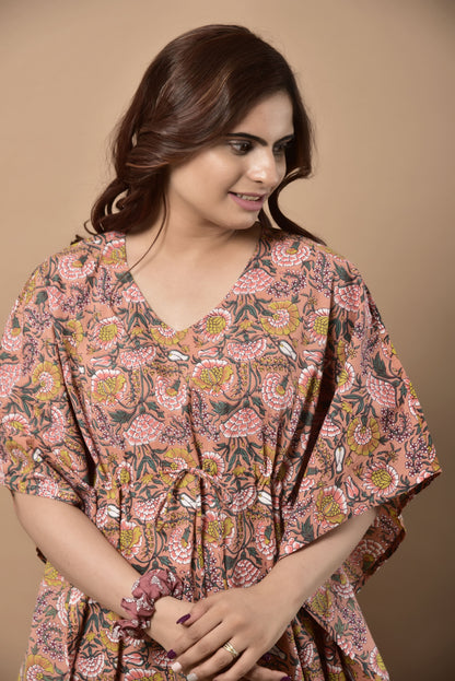 Blooming Panorama Peach Cotton Kaftan