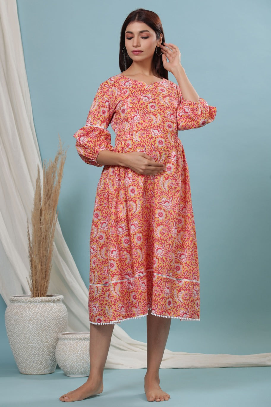 Sunlit Blossoms Yellow Maternity & Nursing Dress