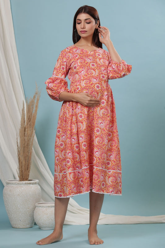 Sunlit Blossoms Yellow Maternity & Nursing Dress