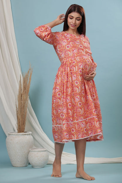 Sunlit Blossoms Yellow Maternity & Nursing Dress