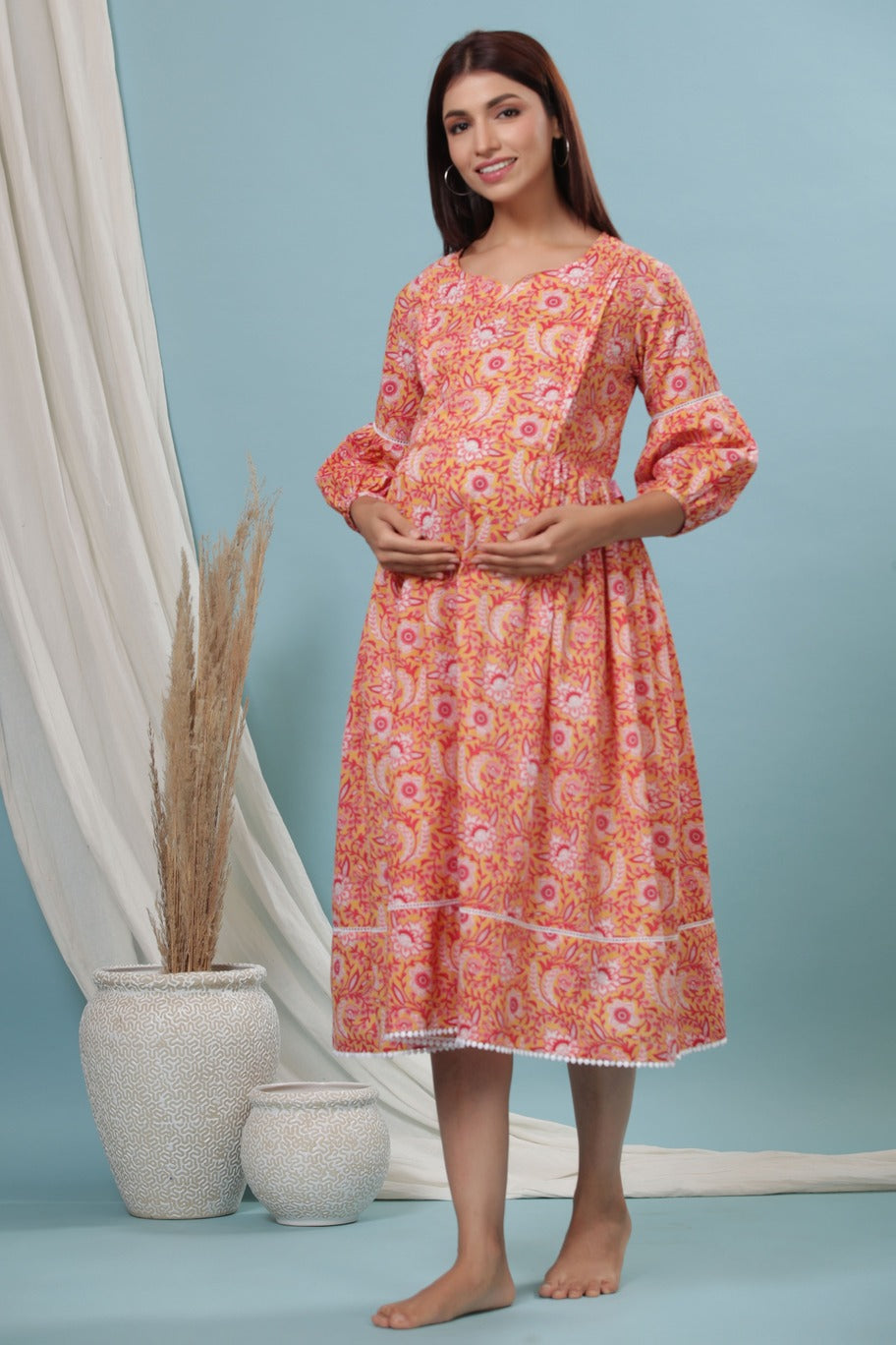 Sunlit Blossoms Yellow Maternity & Nursing Dress