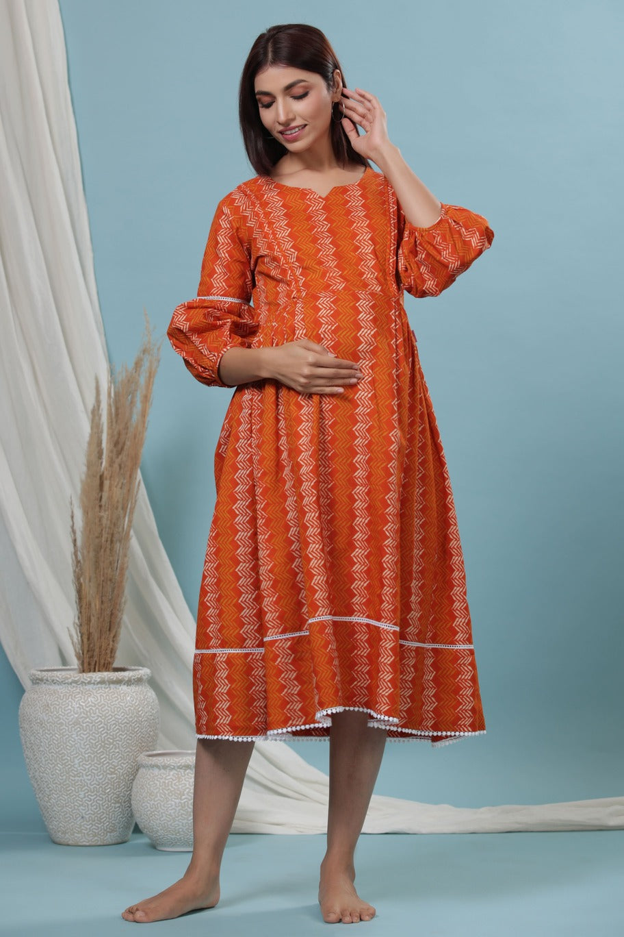 ZigZag on Orange Maternity & Nursing Dress