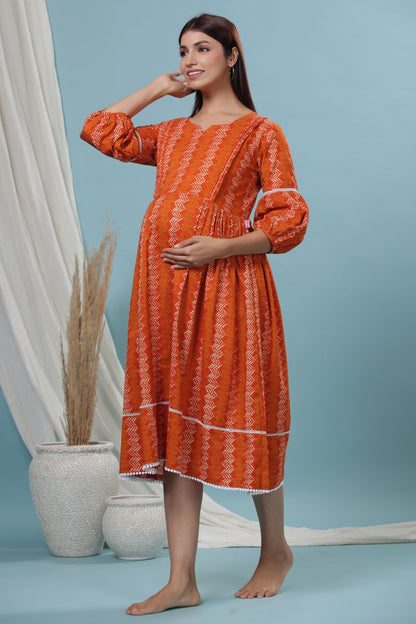 ZigZag on Orange Maternity & Nursing Dress