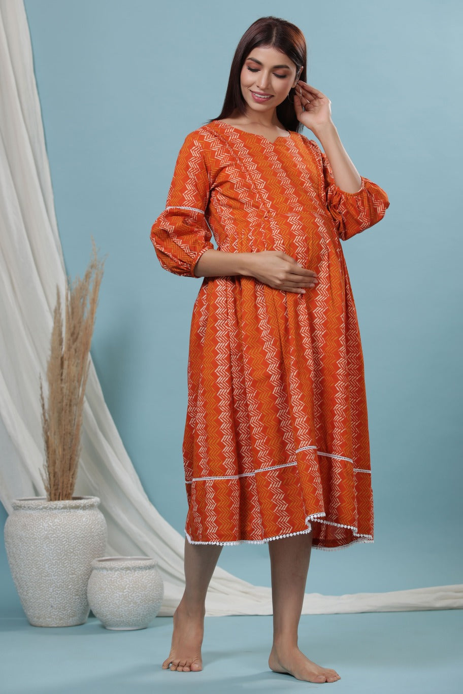 ZigZag on Orange Maternity & Nursing Dress