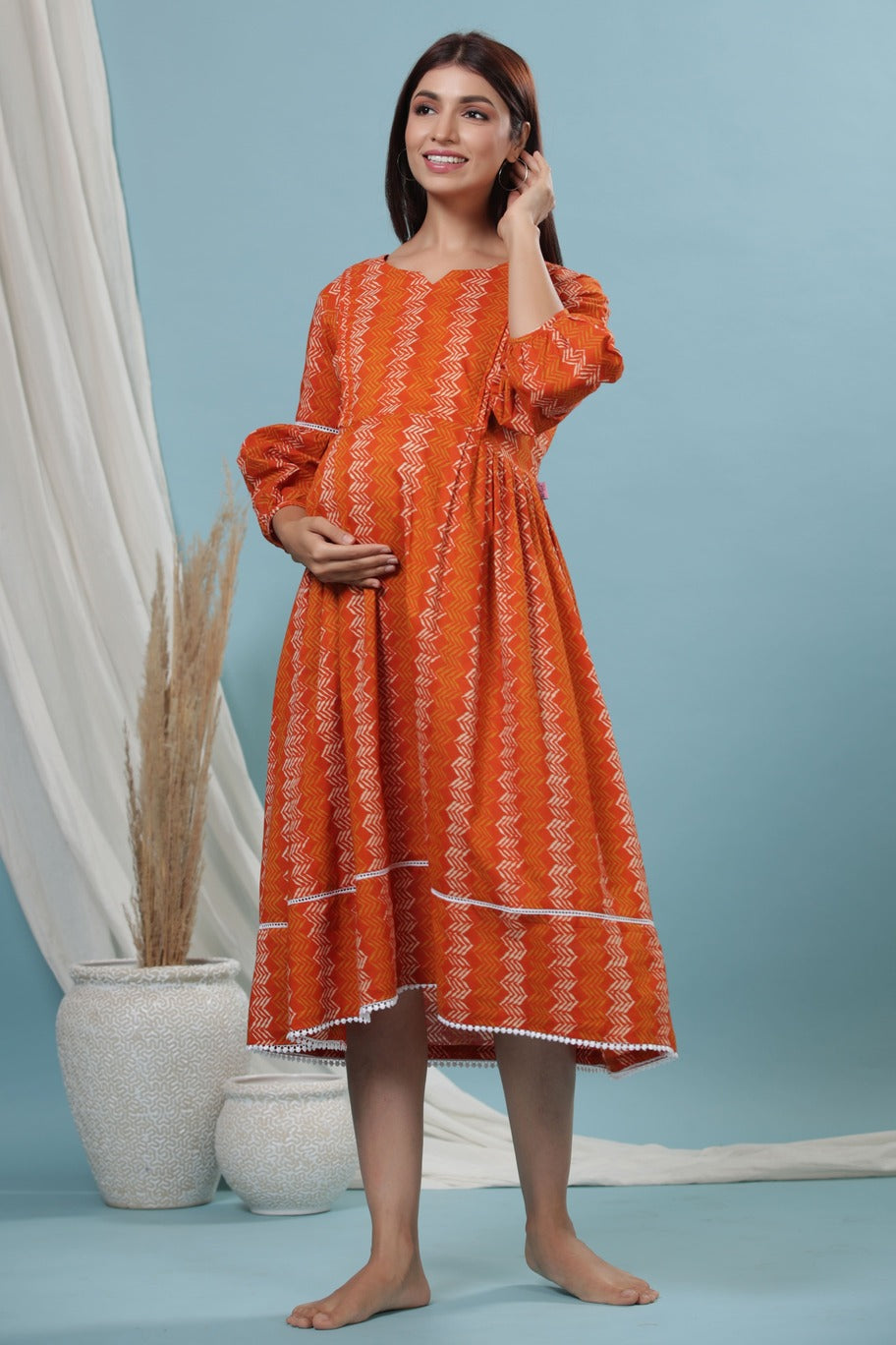 ZigZag on Orange Maternity & Nursing Dress