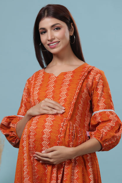 ZigZag on Orange Maternity & Nursing Dress