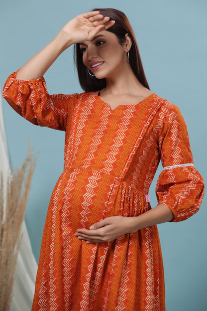 ZigZag on Orange Maternity & Nursing Dress