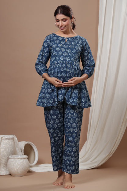 Indigo Batik Print Maternity & Nursing Set