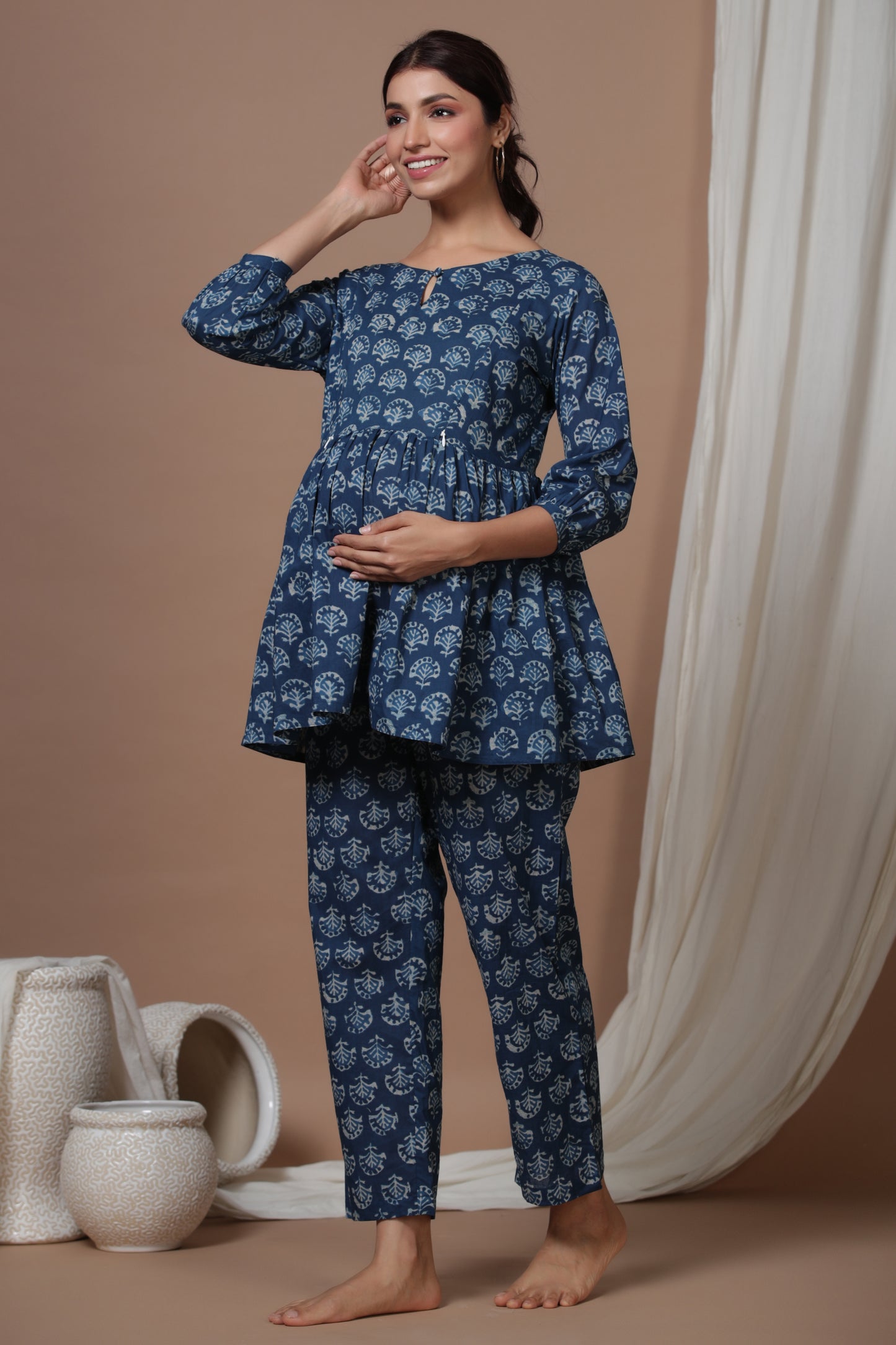 Indigo Batik Print Maternity & Nursing Set