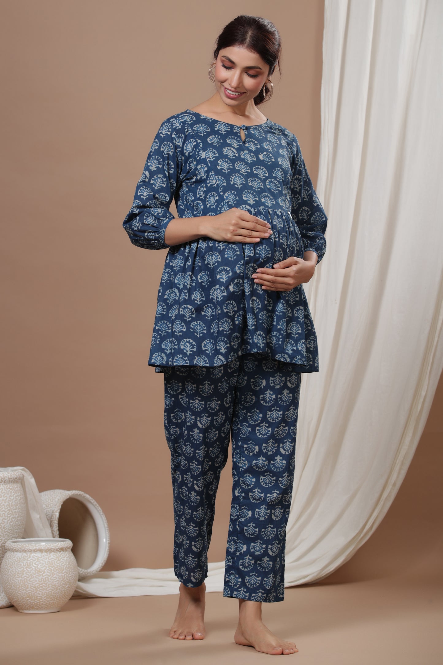 Indigo Batik Print Maternity & Nursing Set